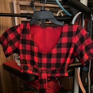 Red and Black Plaid Crop Top